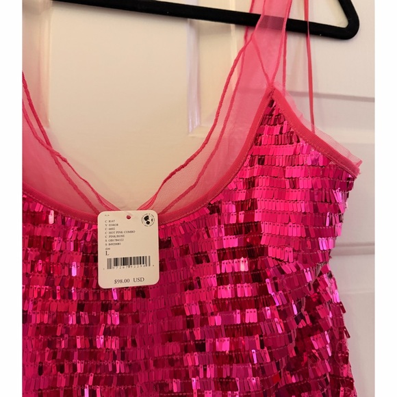 NWT! Free People Disco Fever Mini Slip Hot Pink Combo- $98 - Picture 9 of 9
